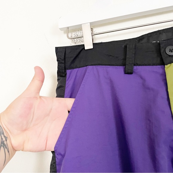 40s & Shorties Color Block Nylon Cargo Pants Utility Green Purple Black Moto - Picture 5 of 11